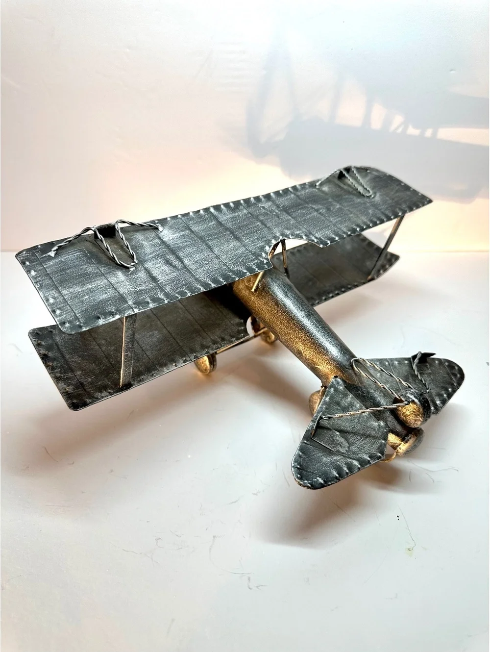 Vintage WWI-Style Metal Biplane Aircraft Desktop / Shelf Decor